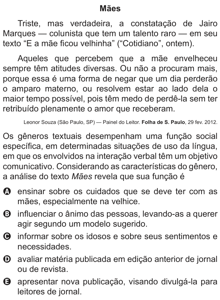 Questão 109 no caderno Cinza do ENEM PPL 2014