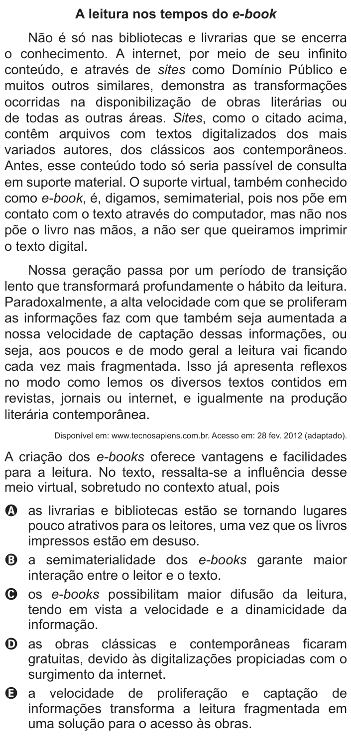 Questão 111 no caderno Cinza do ENEM PPL 2014