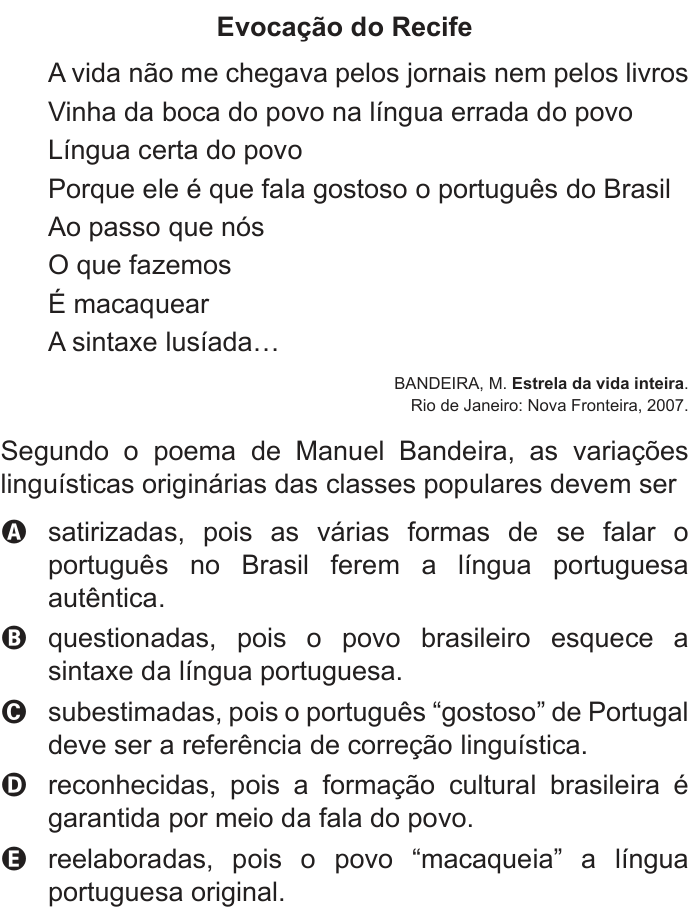 Questão 112 no caderno Cinza do ENEM PPL 2014