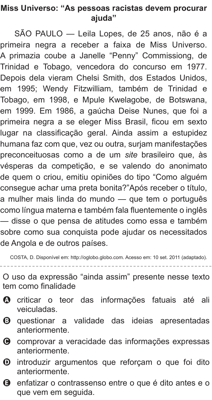 Questão 113 no caderno Cinza do ENEM PPL 2014