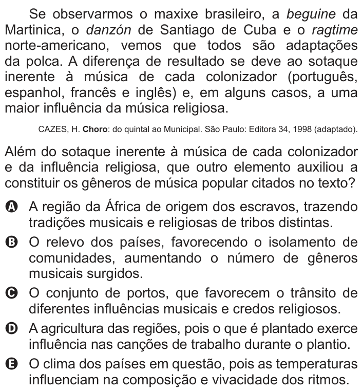 Questão 115 no caderno Cinza do ENEM PPL 2014
