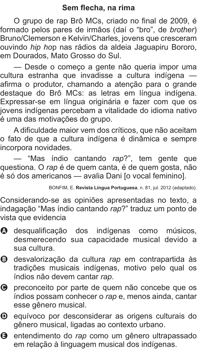 Questão 116 no caderno Cinza do ENEM PPL 2014