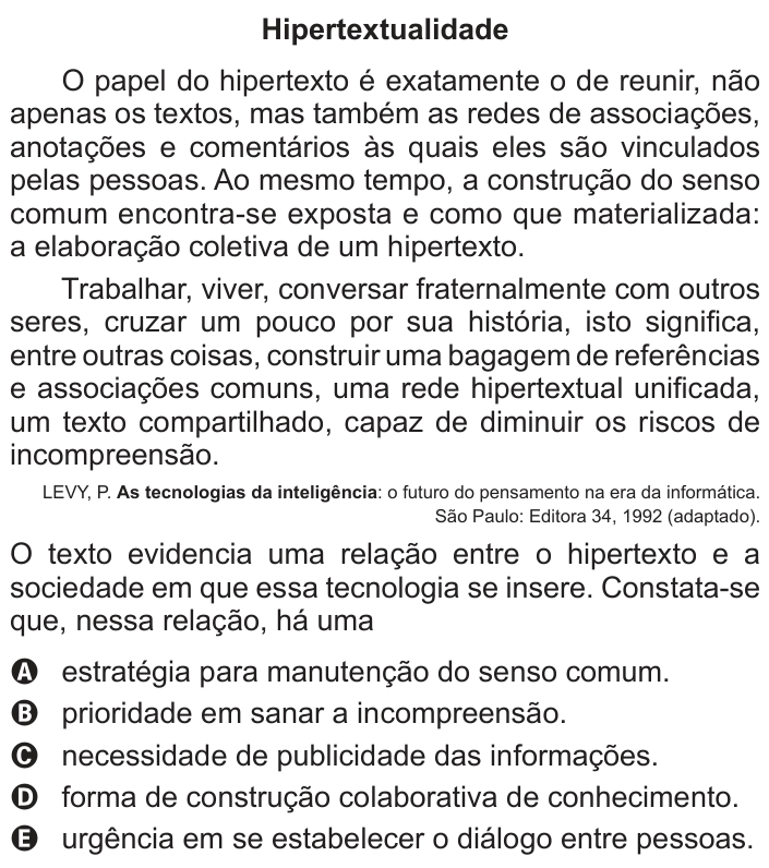 Questão 121 no caderno Cinza do ENEM PPL 2014