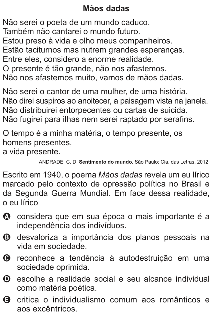 Questão 122 no caderno Cinza do ENEM PPL 2014
