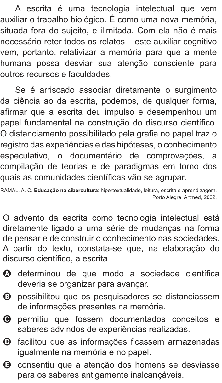 Questão 124 no caderno Cinza do ENEM PPL 2014
