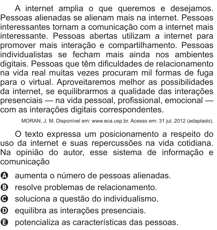 Questão 126 no caderno Cinza do ENEM PPL 2014