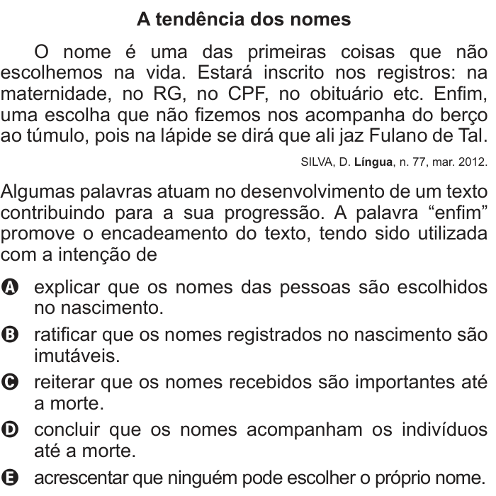 Questão 127 no caderno Cinza do ENEM PPL 2014