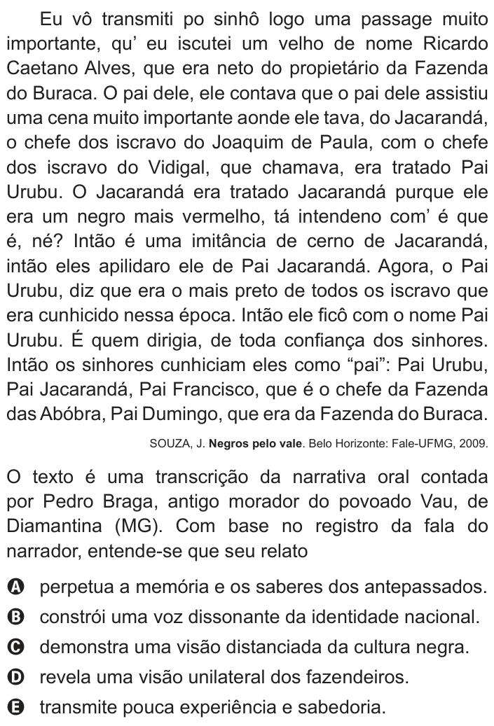 Questão 129 no caderno Cinza do ENEM PPL 2014
