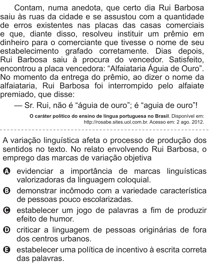 Questão 131 no caderno Cinza do ENEM PPL 2014