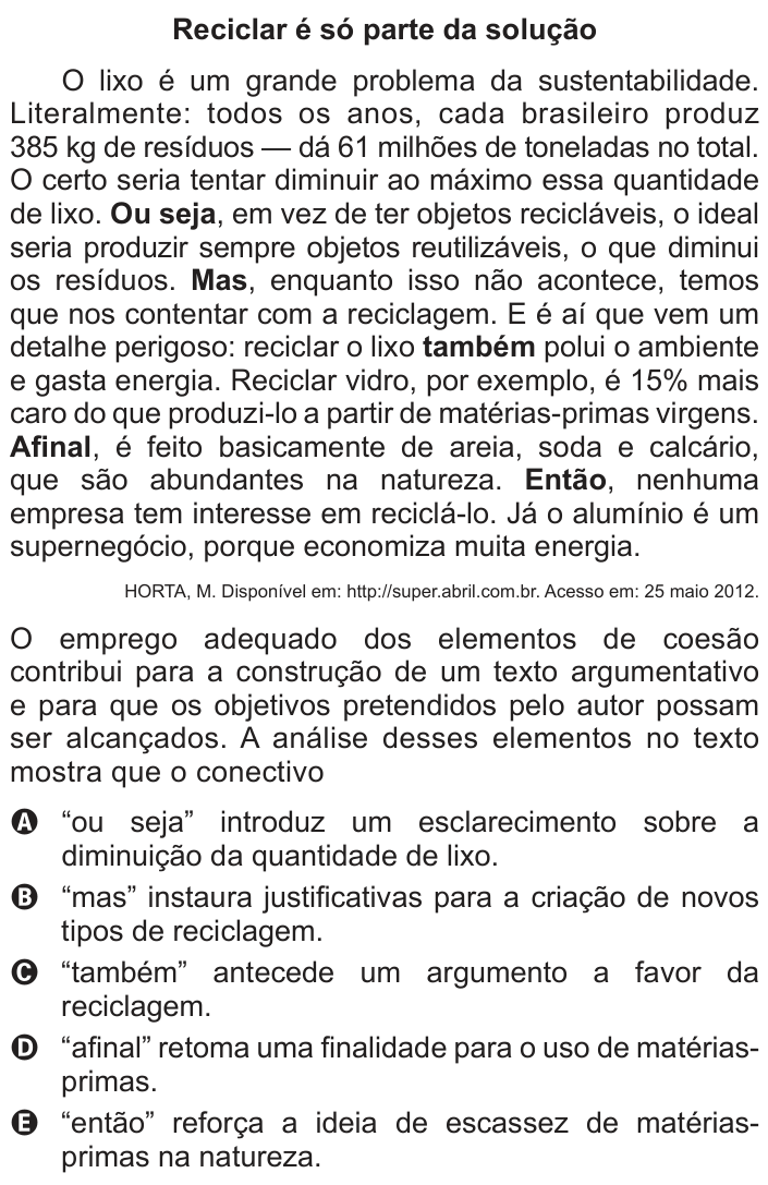 Questão 132 no caderno Cinza do ENEM PPL 2014