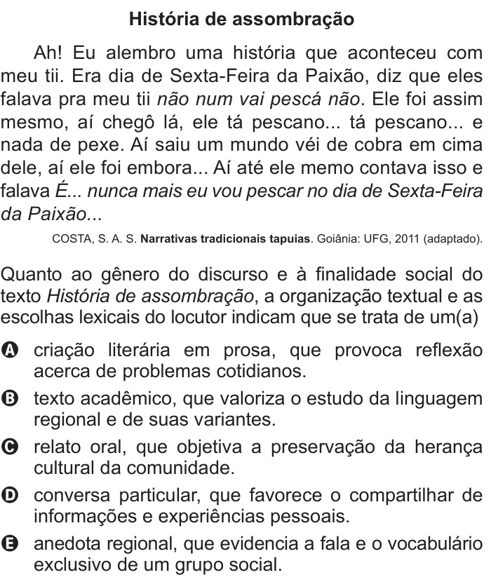 Questão 134 no caderno Cinza do ENEM PPL 2014