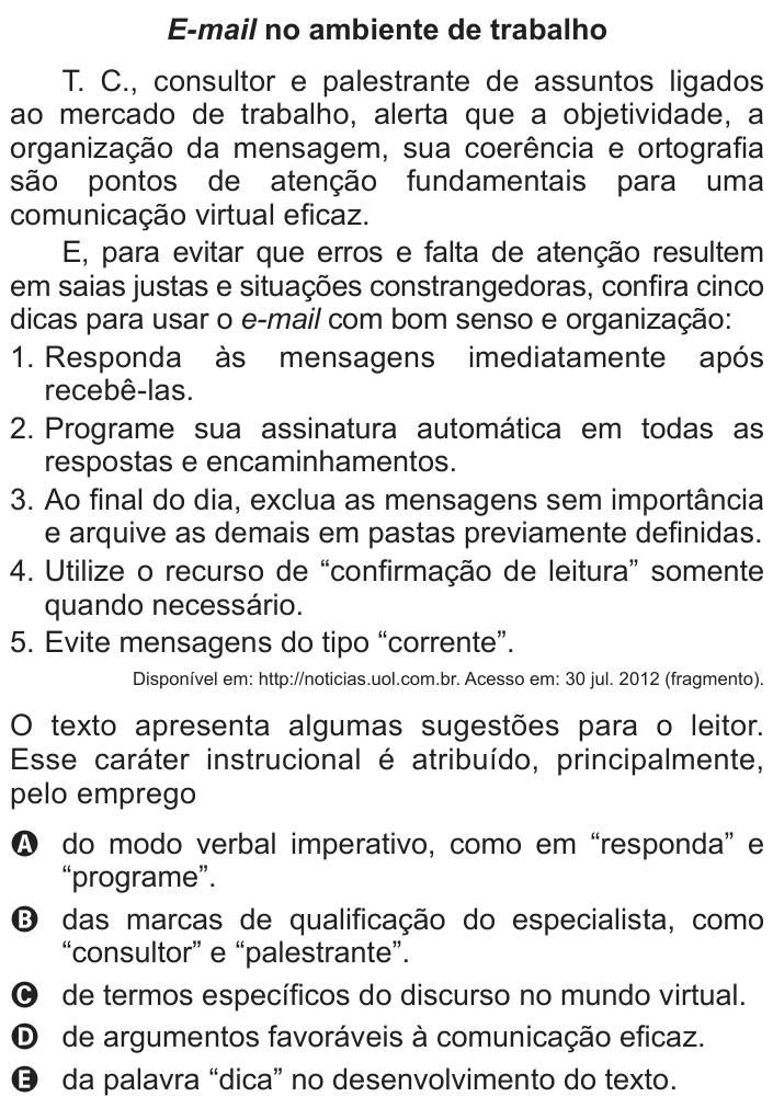 Questão 135 no caderno Cinza do ENEM PPL 2014
