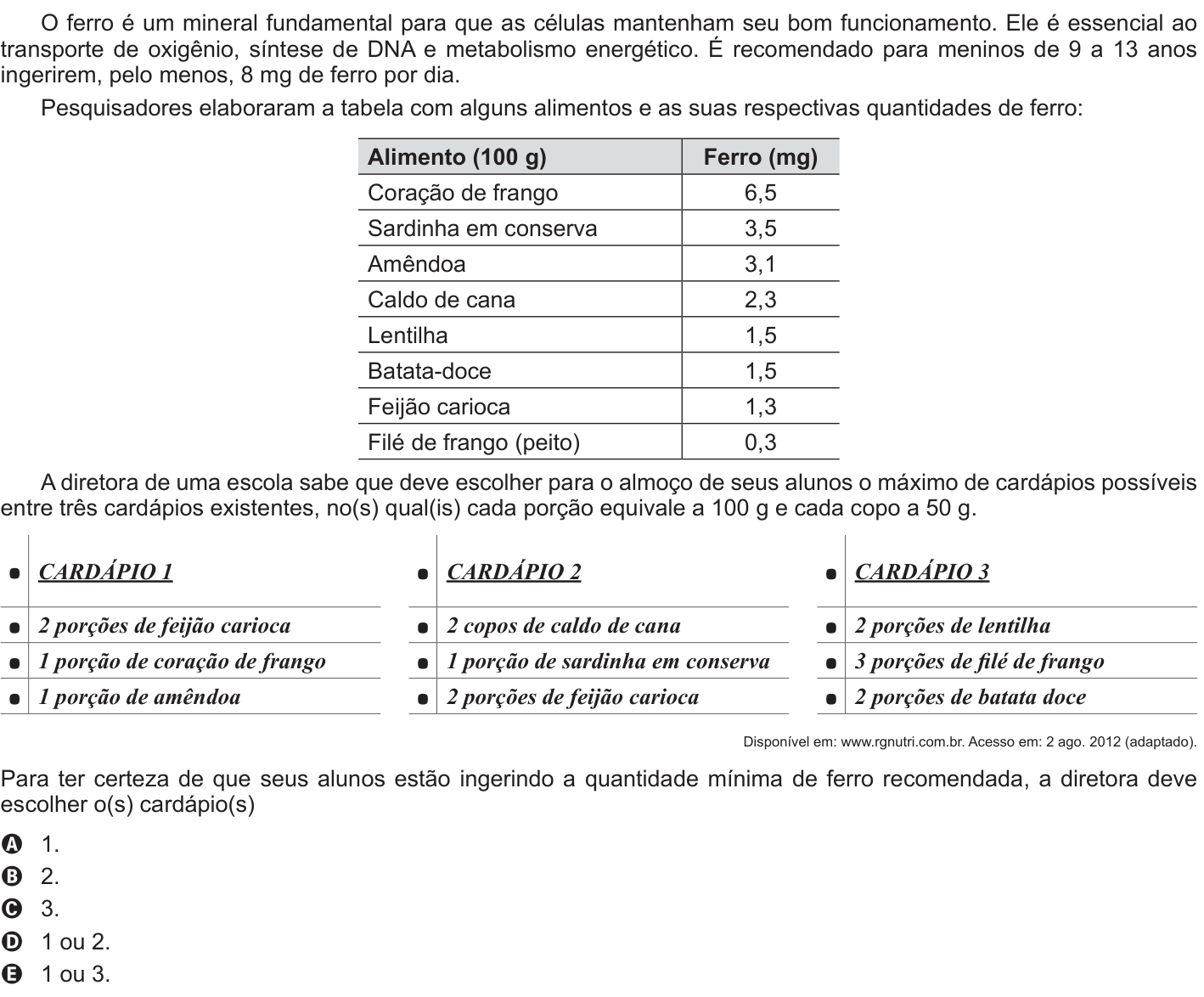 Questão 141 no caderno Cinza do ENEM PPL 2014