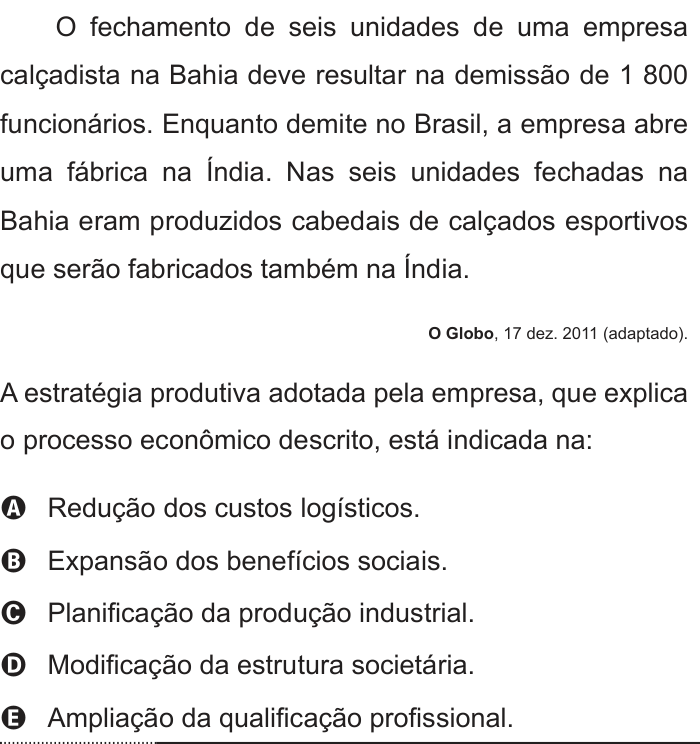 Questão 14 no caderno Branco do ENEM PPL 2012
