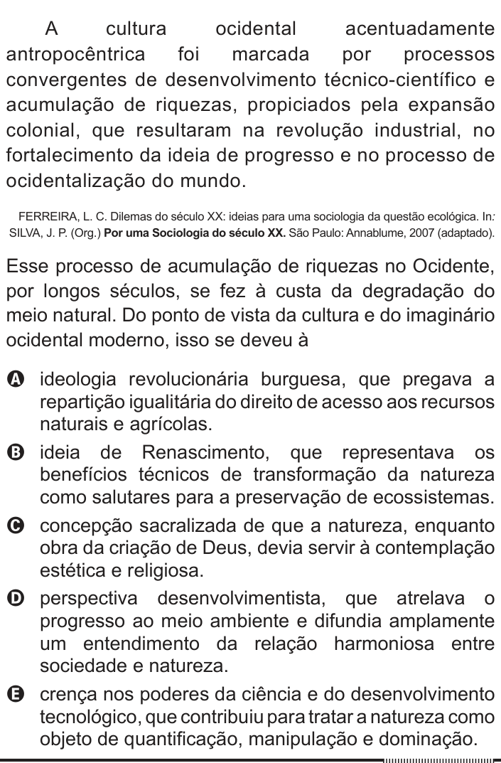 Questão 19 no caderno Branco do ENEM PPL 2012