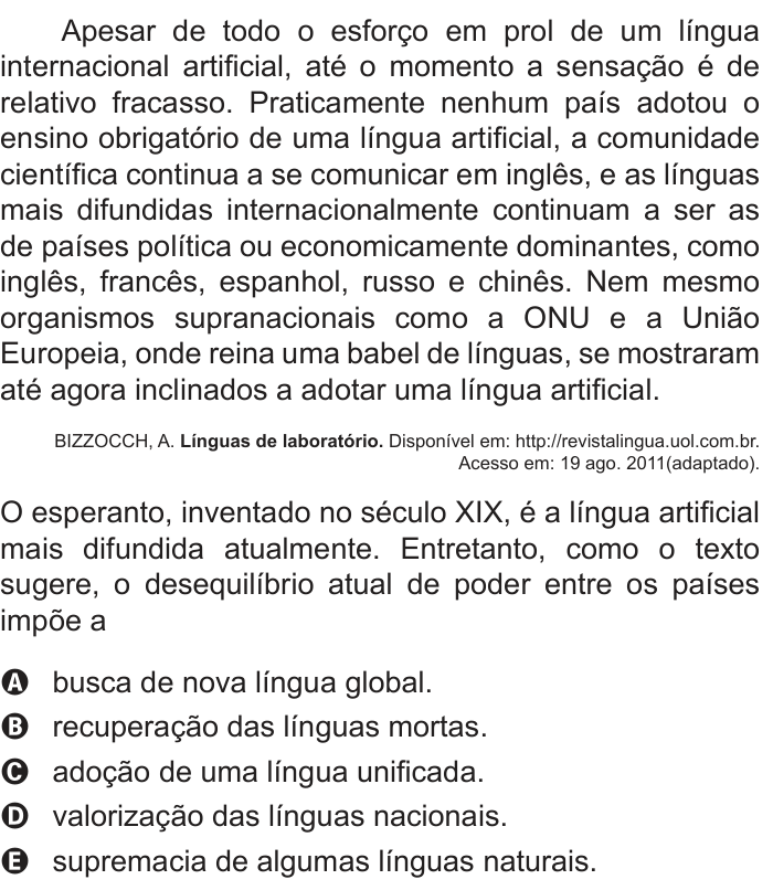 Questão 20 no caderno Branco do ENEM PPL 2012