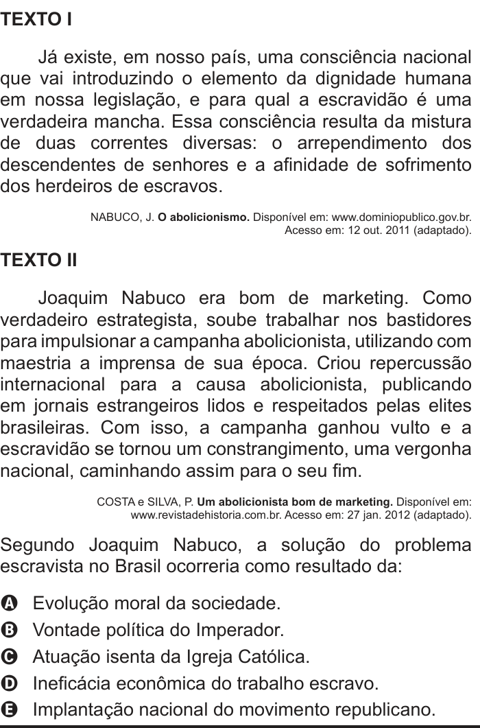 Questão 25 no caderno Branco do ENEM PPL 2012