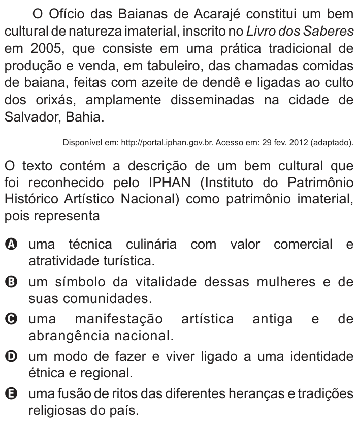 Questão 26 no caderno Branco do ENEM PPL 2012