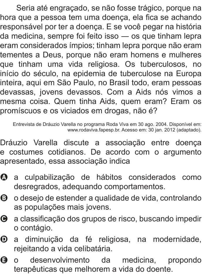 Questão 28 no caderno Branco do ENEM PPL 2012