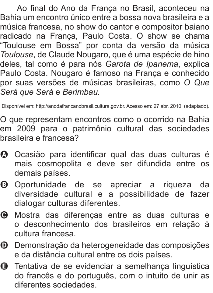 Questão 32 no caderno Branco do ENEM PPL 2012