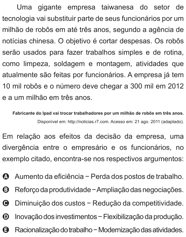 Questão 42 no caderno Branco do ENEM PPL 2012