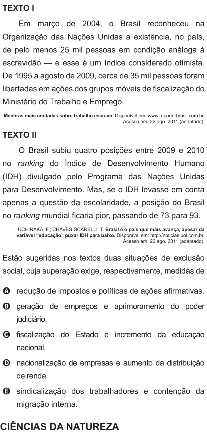 Questão 45 no caderno Branco do ENEM PPL 2012