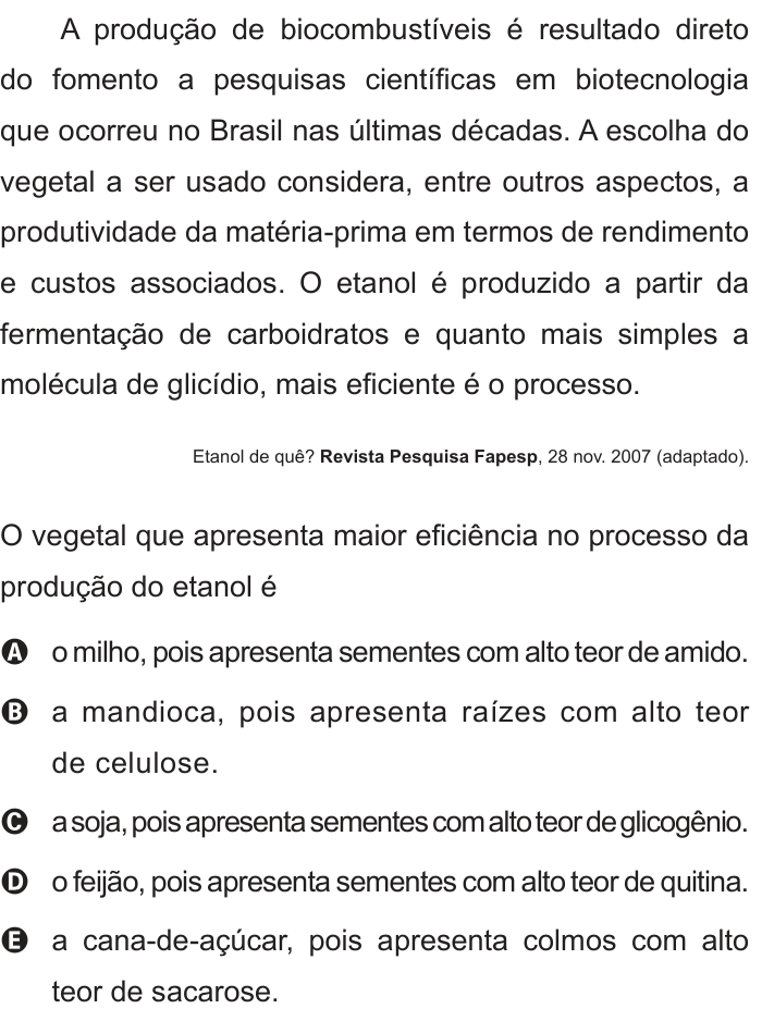 Questão 47 no caderno Branco do ENEM PPL 2012