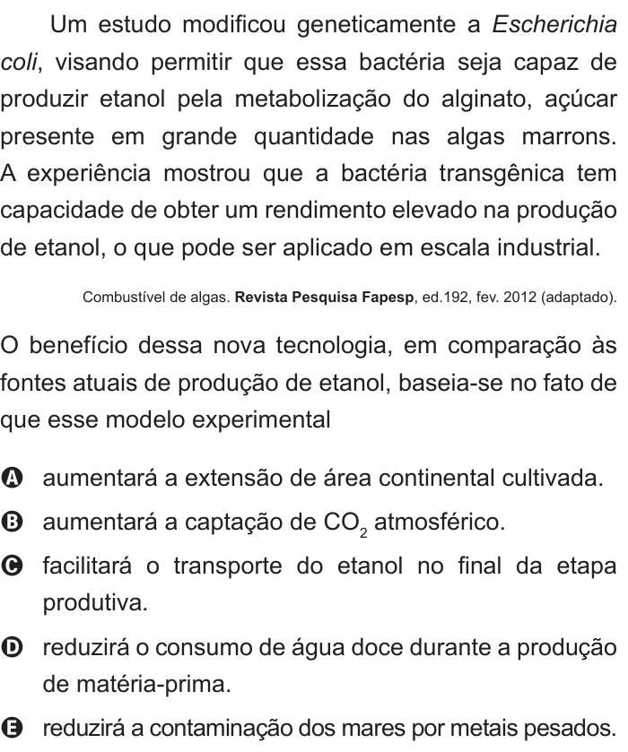 Questão 57 no caderno Branco do ENEM PPL 2012