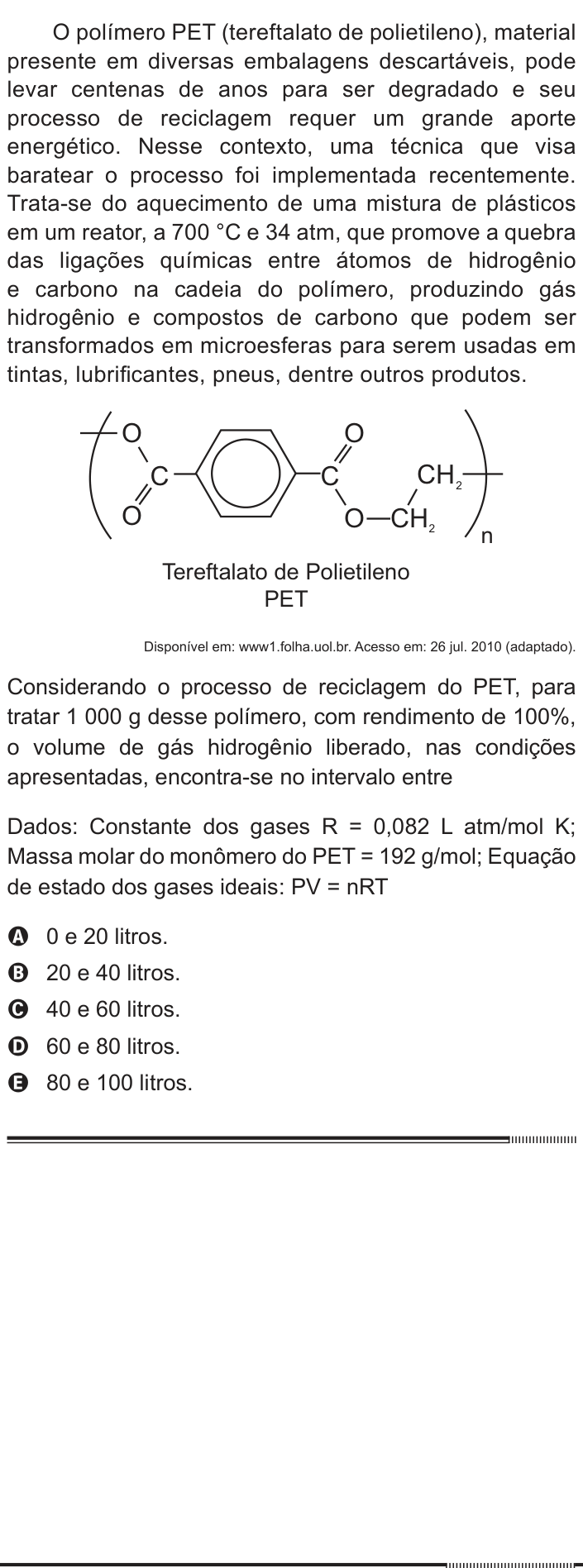 Questão 59 no caderno Branco do ENEM PPL 2012