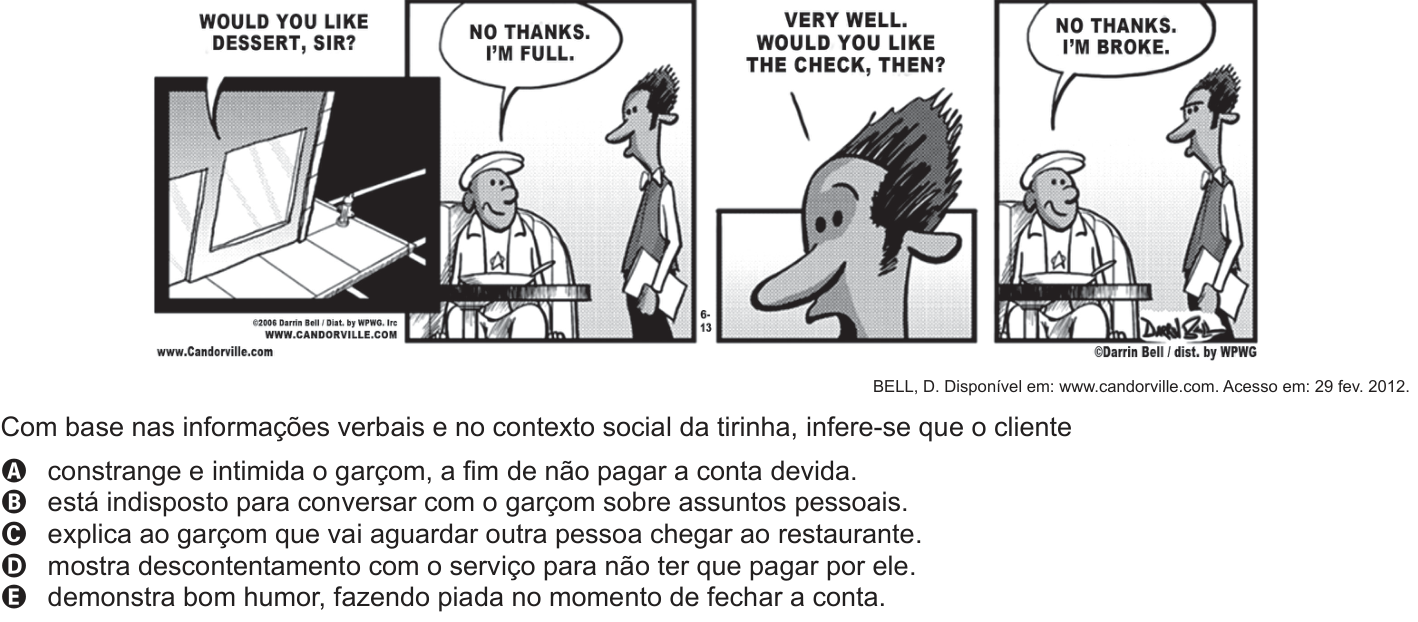 Questão 91 no caderno Cinza do ENEM PPL 2012