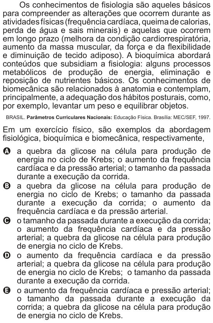 Questão 107 no caderno Cinza do ENEM PPL 2012