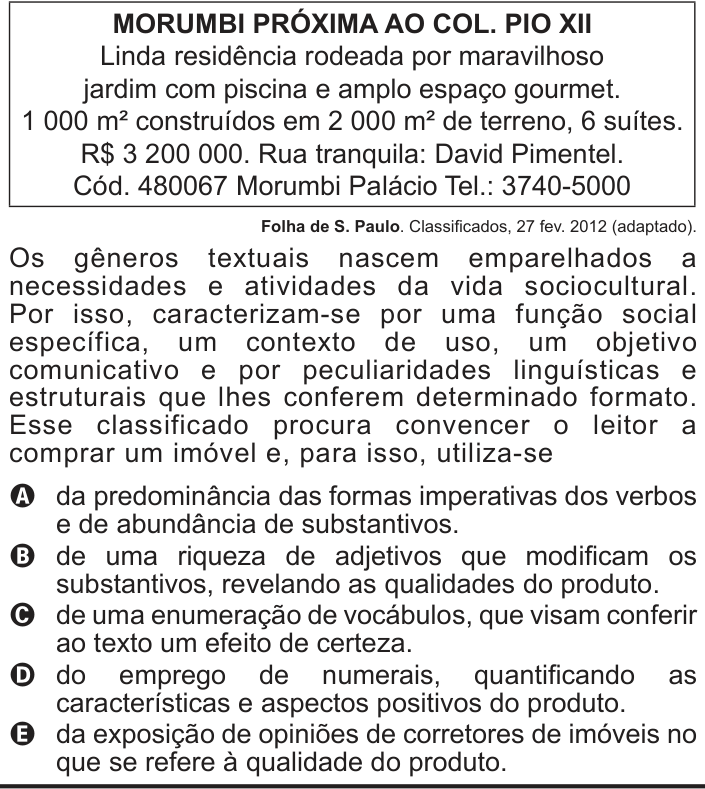 Questão 108 no caderno Cinza do ENEM PPL 2012
