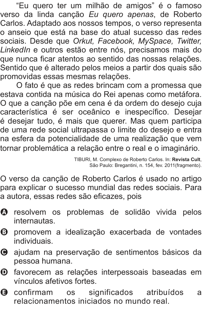 Questão 109 no caderno Cinza do ENEM PPL 2012