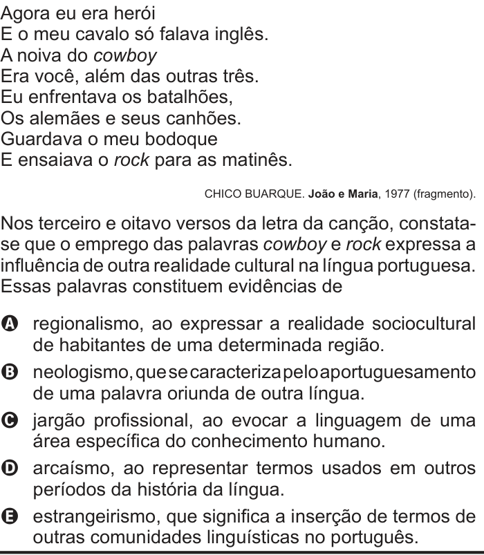 Questão 110 no caderno Cinza do ENEM PPL 2012