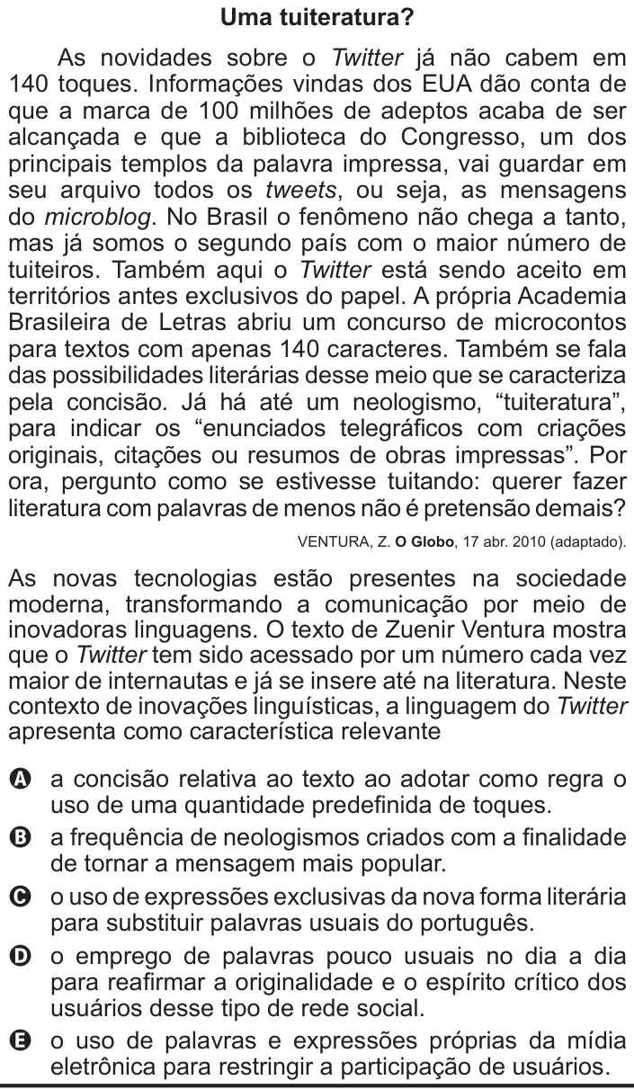 Questão 119 no caderno Cinza do ENEM PPL 2012