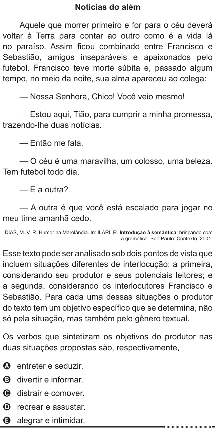 Questão 122 no caderno Cinza do ENEM PPL 2012