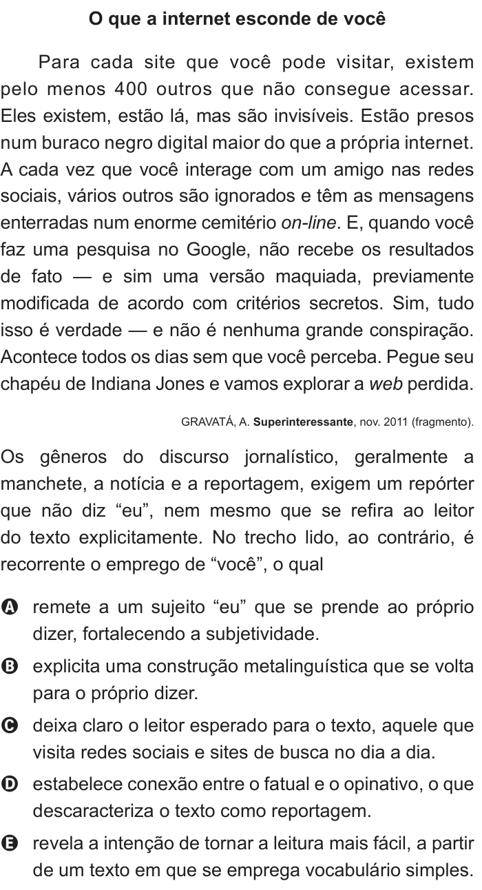 Questão 123 no caderno Cinza do ENEM PPL 2012