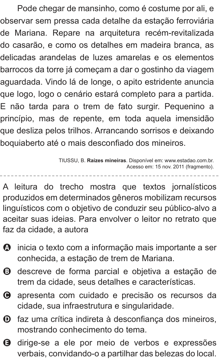 Questão 124 no caderno Cinza do ENEM PPL 2012