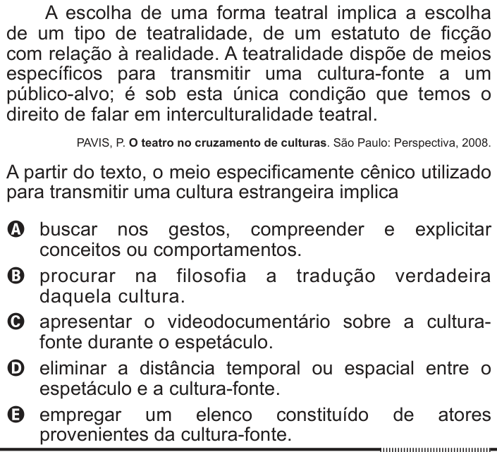 Questão 128 no caderno Cinza do ENEM PPL 2012