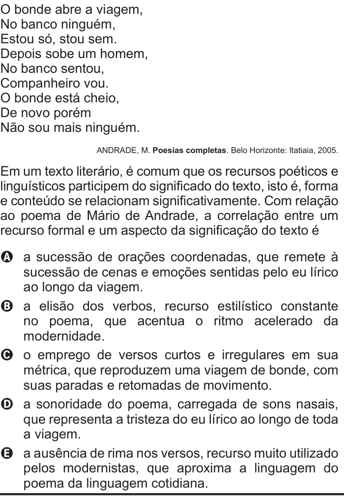 Questão 134 no caderno Cinza do ENEM PPL 2012