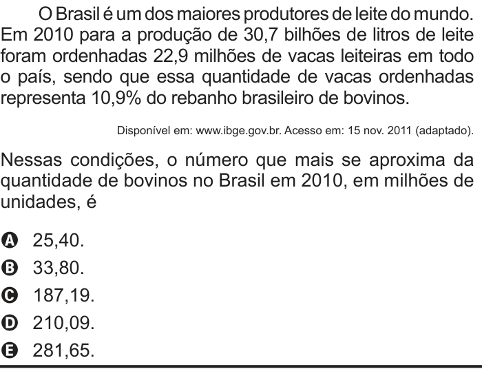 Questão 142 no caderno Cinza do ENEM PPL 2012