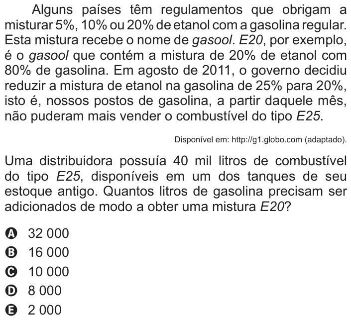Questão 151 no caderno Cinza do ENEM PPL 2012