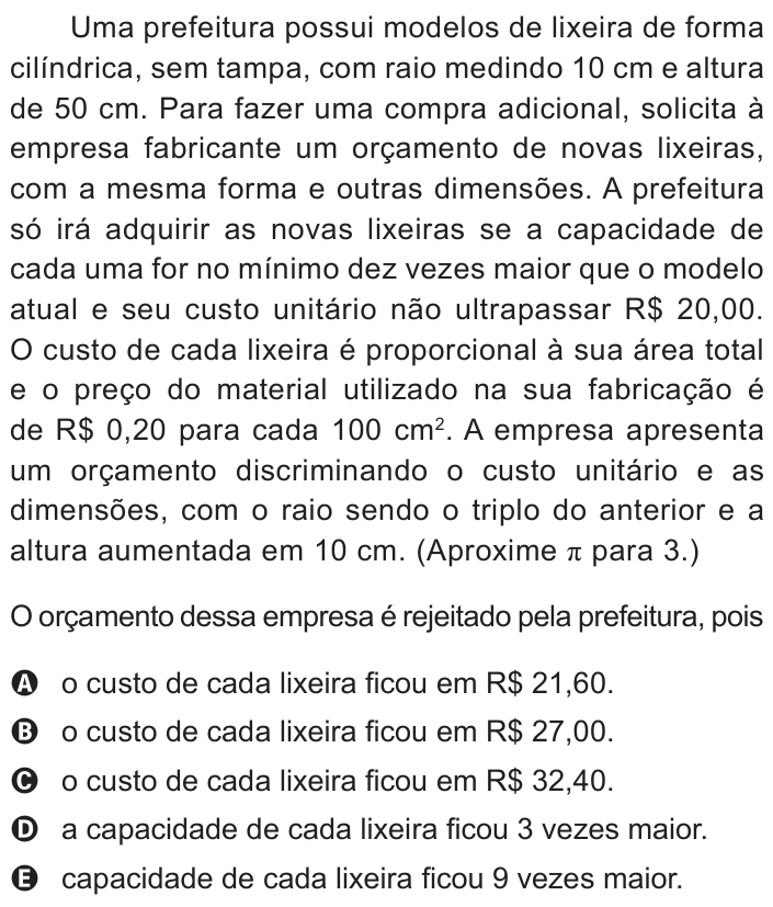 Questão 159 no caderno Cinza do ENEM PPL 2012