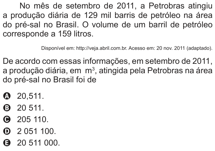 Questão 163 no caderno Cinza do ENEM PPL 2012