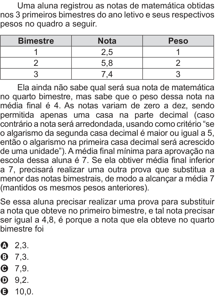Questão 164 no caderno Cinza do ENEM PPL 2012