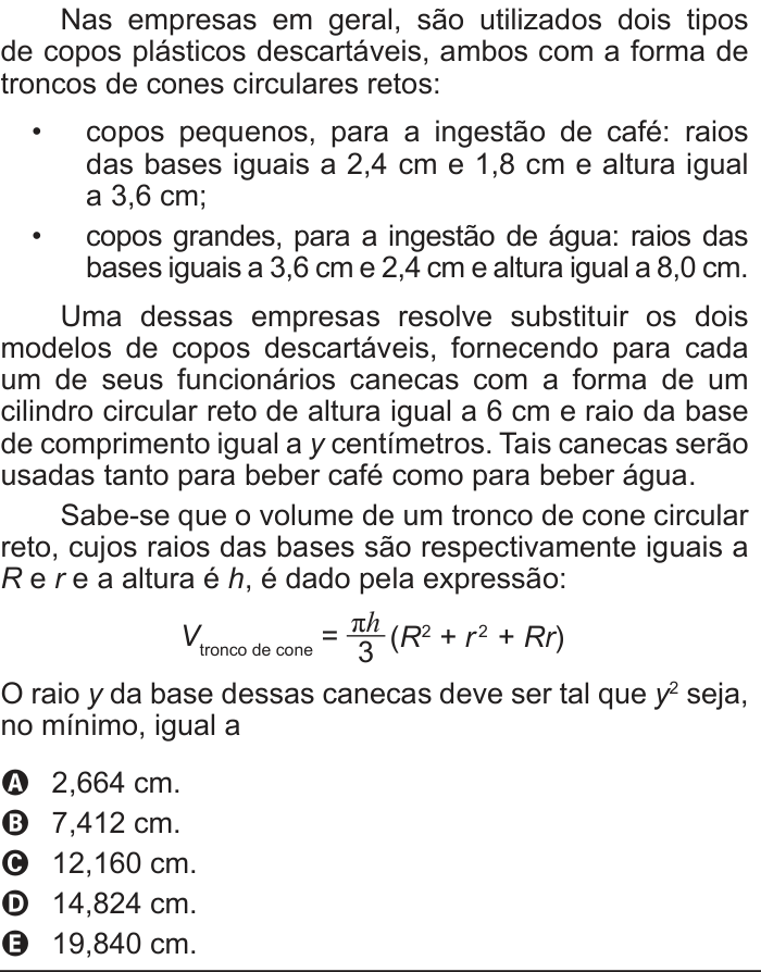 Questão 165 no caderno Cinza do ENEM PPL 2012