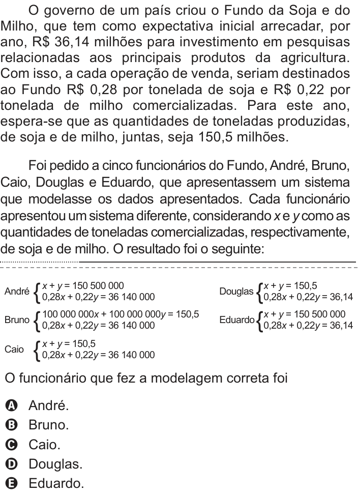 Questão 169 no caderno Cinza do ENEM PPL 2012