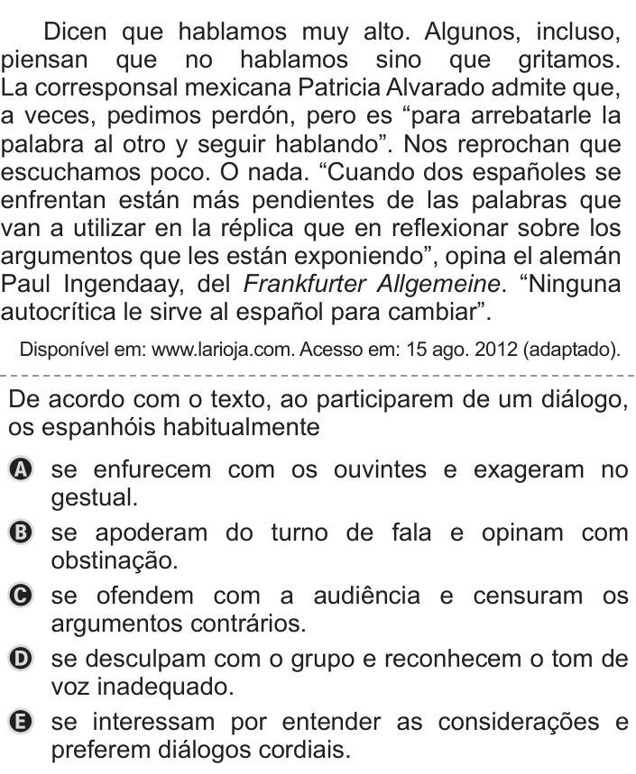 Questão 4 no caderno Azul do ENEM PPL 2019