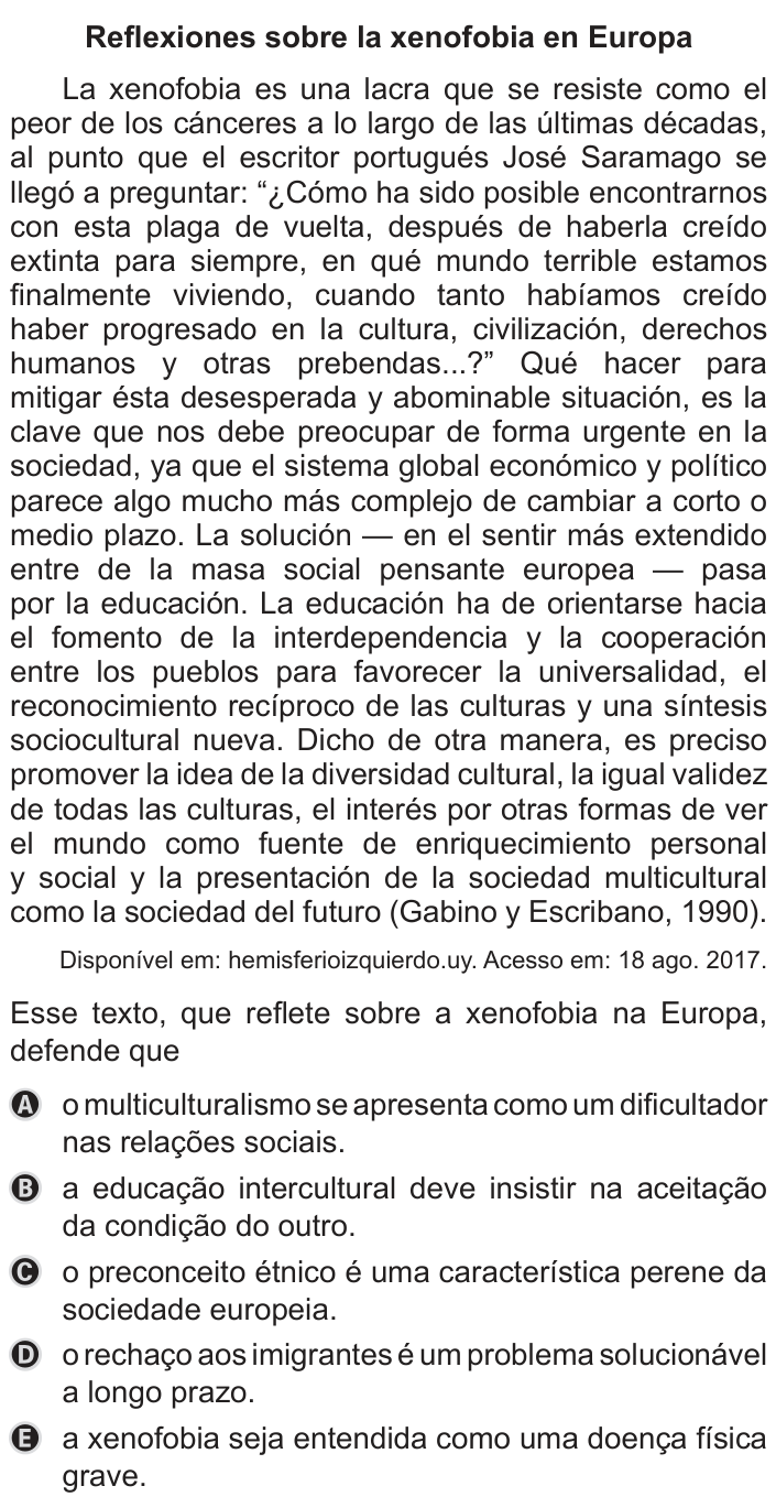 Questão 5 no caderno Azul do ENEM PPL 2019