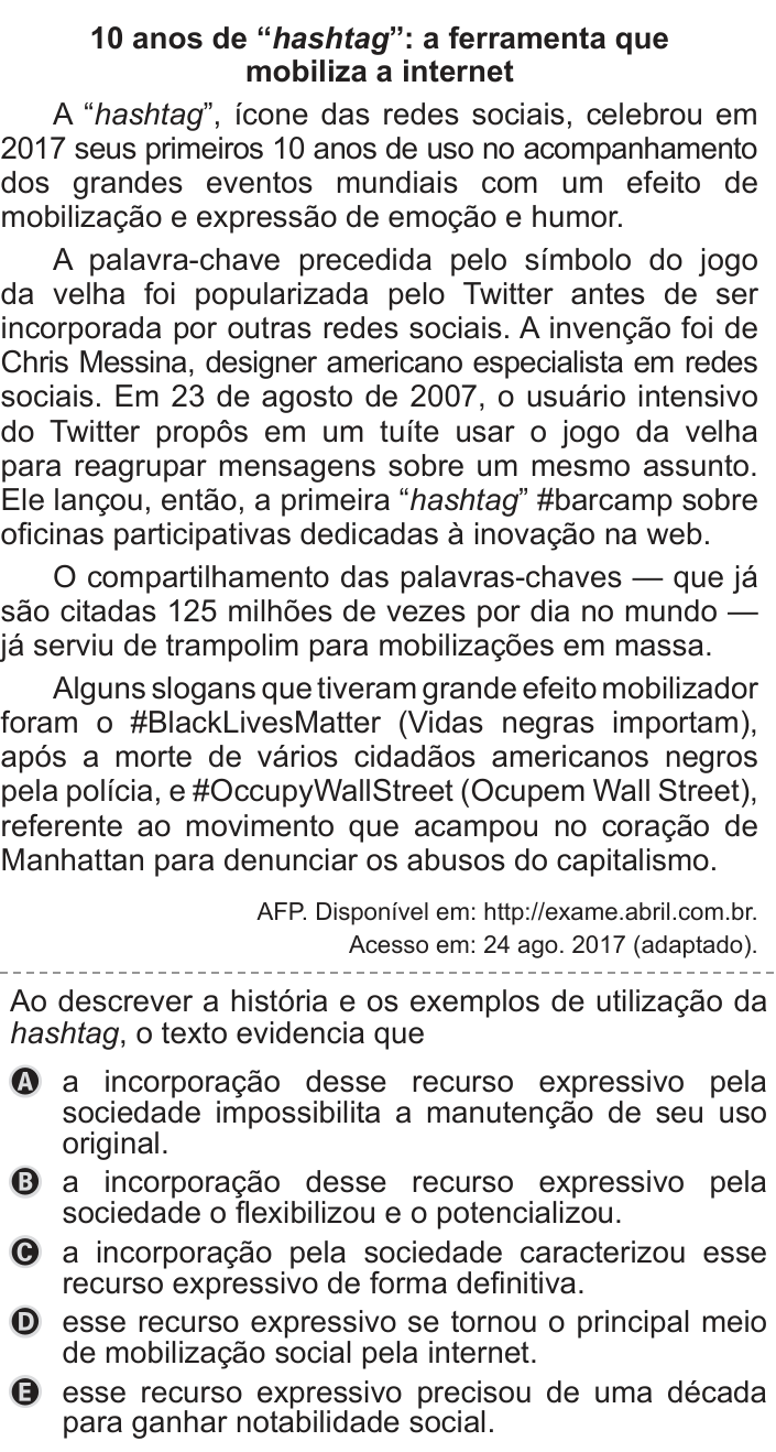 Questão 16 no caderno Azul do ENEM PPL 2019